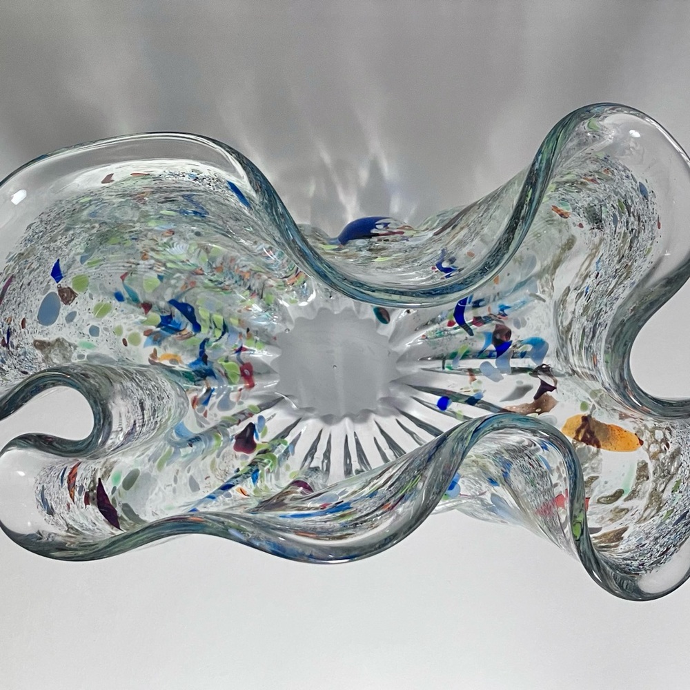 CONFETTI HANDKERCHIEF VASE / Romanian Glass Artist ION TAMAIAN / Big 10.5 Inches - Picture 4 of 12